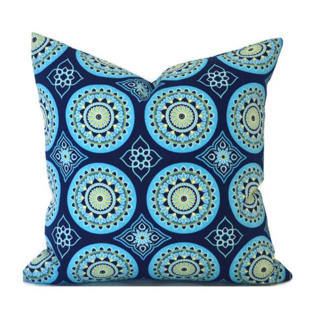 Outdoor Pillow Cover With Zippers, Easy To Use & Washable, Sundial Navy Blue - image 1