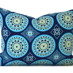 Outdoor Pillow Cover With Zippers, Easy To Use & Washable, Sundial Navy Blue - thumbnail 3