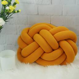 Flat Knot Pillow Large Decorative Cushion, Honey Color, Handmade - thumbnail 3