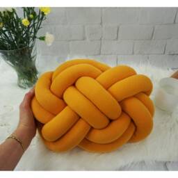 Flat Knot Pillow Large Decorative Cushion, Honey Color, Handmade - thumbnail 1