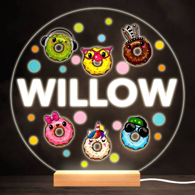 Happy Funny Donuts Colourful Round Personalised Gift Led Lamp Night Light - Bedroom - image 1