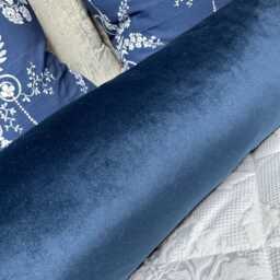 Luxurious Navy Velvet Bolster Cushion With Grey Piping - Home Decor Accent 16 X 6 Bed Pillow - thumbnail 2