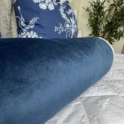 Luxurious Navy Velvet Bolster Cushion With Grey Piping - Home Decor Accent 16 X 6 Bed Pillow - thumbnail 3