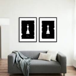 Chess Pieces Print, King & Queen Pieces, Contemporary Prints, Pair Of Black & White Prints, Game Lovers Print - thumbnail 2