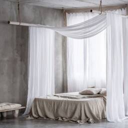 Linen Bed Canopy Scarf, Canopy Drapes, King Pure White Canopy, Sheer Linen Scarf - thumbnail 2