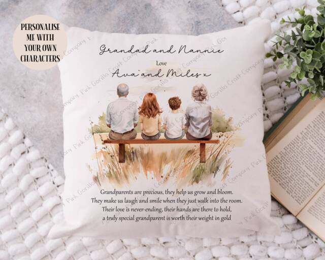 Personalised Grandparents Cushion, Grandparent Gift From Grandchildren, Gift, For Nan, Grandad - image 1