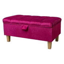 Fluted Pink Velvet Storage Ottoman - Handmade Foostool Pouffe British Bespoke Made - thumbnail 1