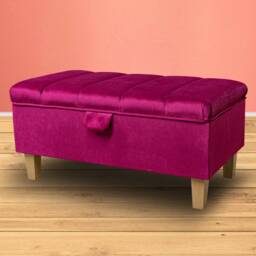 Fluted Pink Velvet Storage Ottoman - Handmade Foostool Pouffe British Bespoke Made - thumbnail 3