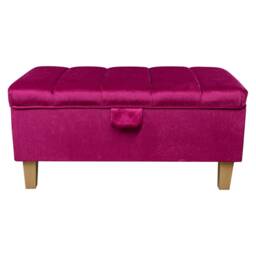Fluted Pink Velvet Storage Ottoman - Handmade Foostool Pouffe British Bespoke Made - thumbnail 2