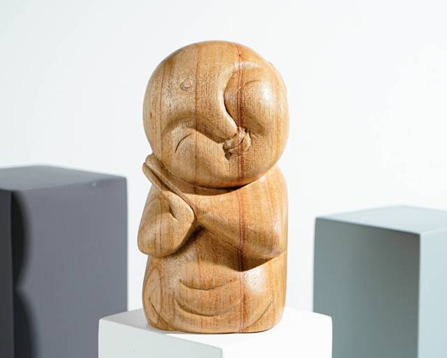 Sleeping Jizo Statue, Buddha Sculpture, Wood Figurine, Unique, Wooden Jizo, Praying, Meditation Decoration, Handcrafted, Grandfather Gift - image 1