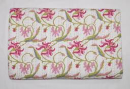 Floral Pink Kantha Quilt - Handmade Indian Cotton Bedspread - thumbnail 1