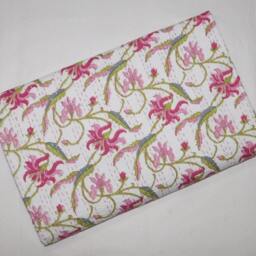 Floral Pink Kantha Quilt - Handmade Indian Cotton Bedspread - thumbnail 2