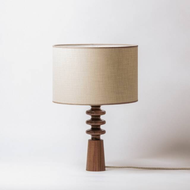 Handcrafted Walnut Wood Table Lamp Mid-Century Modern Bedside Light - image 1