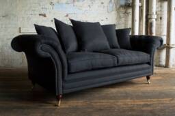 British Handmade 3 Seater Charcoal Grey Herringbone Wool Chesterfield Sofa - Other Colours + - thumbnail 1