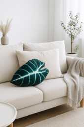 Velvet Pillow, Leaf Alocasia Black Velvet Leaf Print, Tropical Gift For Plant Mom, Decorative Pillow - thumbnail 1