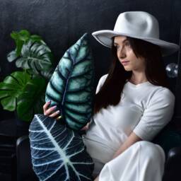 Velvet Pillow, Leaf Alocasia Black Velvet Leaf Print, Tropical Gift For Plant Mom, Decorative Pillow - thumbnail 2