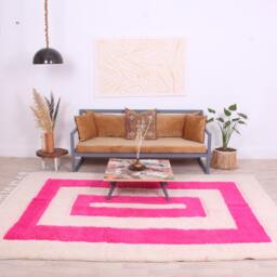 Carved Pink Beni Ourain Rug, Moroccan Rug, 6x9 Ft - thumbnail 2