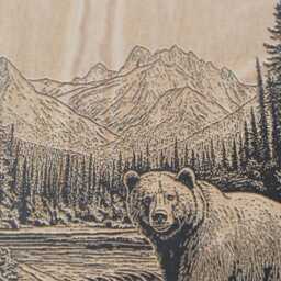 Grizzly Bear in A River Wall Art - Nature Inspired Engraved Wood Lithograph Illustration, Large Painting, Alaska Wildlife Print - thumbnail 3