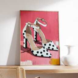 Black & White Polka Dots Heels Wall Art Print, Fashion Illustration Poster, Chic Shoe Print For Bedroom Or Dressing Room, Glamorous Decor - thumbnail 2