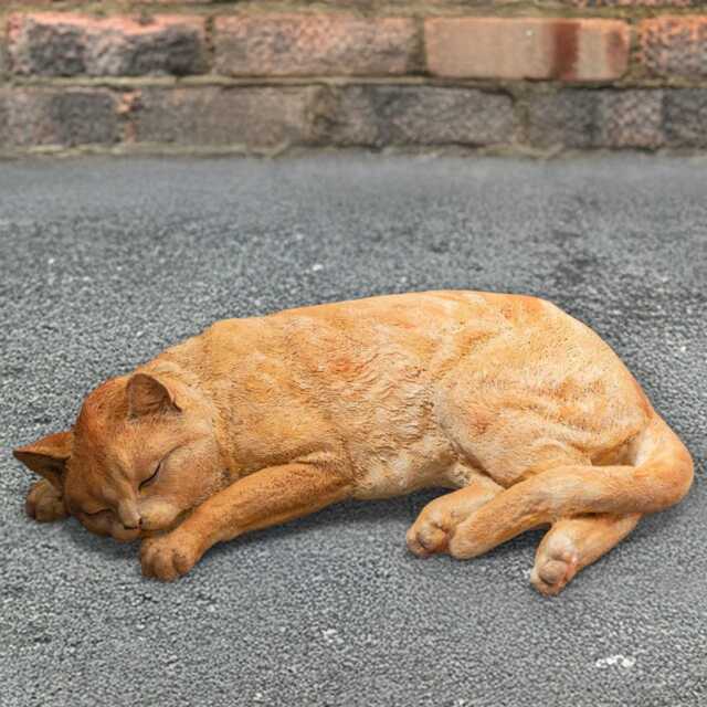 Stone Sleeping Cat Sculpture Relaxed Kitten Statue Cute Kitty Figurine Concrete Pet Ornament Outdoor Memorial Decor Lover Gift - image 1