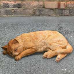 Stone Sleeping Cat Sculpture Relaxed Kitten Statue Cute Kitty Figurine Concrete Pet Ornament Outdoor Memorial Decor Lover Gift - thumbnail 1