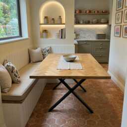 Solid Oak Herringbone Dining Table - Handmade Parquet Wood Scandi Industrial Kitchen Bespoke UK Furniture Forest & Fable - thumbnail 3