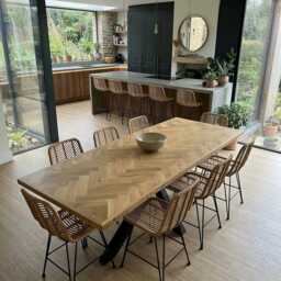 Solid Oak Herringbone Dining Table - Handmade Parquet Wood Scandi Industrial Kitchen Bespoke UK Furniture Forest & Fable - thumbnail 2