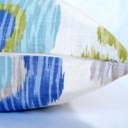 "Ikat Pillow Cover Aquamarine Avocado Linen, Decorative Sofa Cushion - 20"" X 20" - thumbnail 4