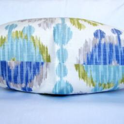 "Ikat Pillow Cover Aquamarine Avocado Linen, Decorative Sofa Cushion - 20"" X 20" - thumbnail 3