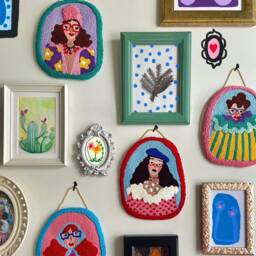 Blue Glasses Girl - Wall Hangings, Punch Needle, Needle , Decor, Customizable Gift, Embroidery, Gifts For Women - thumbnail 2