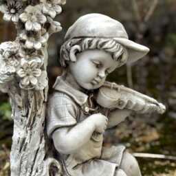 Concrete Boy Playing Violin Statue Garden Musician Sculpture Outdoor Child Figurine Memorial Art Children Ornament Gift - thumbnail 2