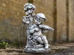 Concrete Boy Playing Violin Statue Garden Musician Sculpture Outdoor Child Figurine Memorial Art Children Ornament Gift - thumbnail 1