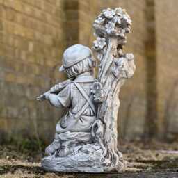 Concrete Boy Playing Violin Statue Garden Musician Sculpture Outdoor Child Figurine Memorial Art Children Ornament Gift - thumbnail 4