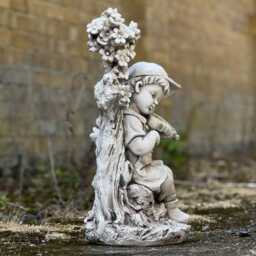Concrete Boy Playing Violin Statue Garden Musician Sculpture Outdoor Child Figurine Memorial Art Children Ornament Gift - thumbnail 3