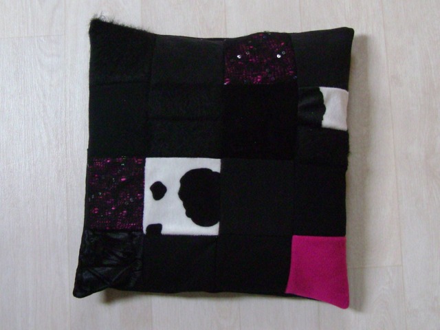 Black Patchwork Style Cushion Cover & Fuschia - image 1