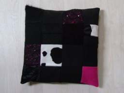Black Patchwork Style Cushion Cover & Fuschia - thumbnail 1