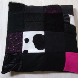 Black Patchwork Style Cushion Cover & Fuschia - thumbnail 2