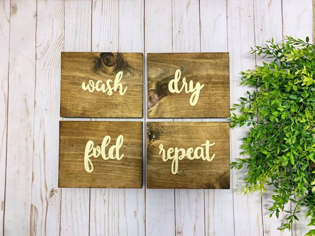 Wash Dry Fold Repeat, Laundry Room Wooden Wall Decor, Wood Rustic Home Farmhouse Style, Fixer Upper - image 1