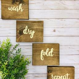 Wash Dry Fold Repeat, Laundry Room Wooden Wall Decor, Wood Rustic Home Farmhouse Style, Fixer Upper - thumbnail 2