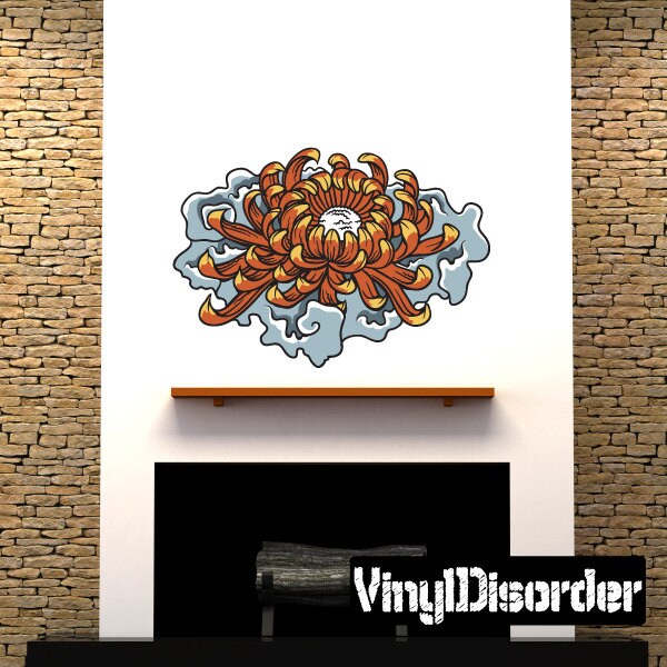 Japanese Floral Lilly Pad Wall Decal - Fabric Vinyl Removable & Reusable Japanesefloraluscolor004Et
