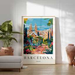 Barcelona Cityscape Poster Spain Travel Art Print - thumbnail 2