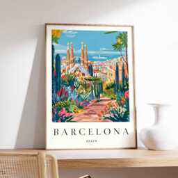 Barcelona Cityscape Poster Spain Travel Art Print - thumbnail 1