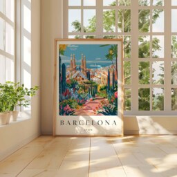 Barcelona Cityscape Poster Spain Travel Art Print - thumbnail 3