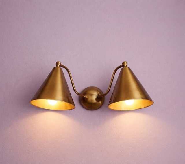 1950S Mid Century Sconce Vintage Industrial Wall Fixture Lighting Handmade Brass Double Light - image 1