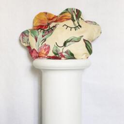 Cloud Cushion Doudou Cotton Vanilla Cream Printed Impressionistic Floral Patterns Embroidered Serene Face Too Cute Black Yarn Made in France - thumbnail 3