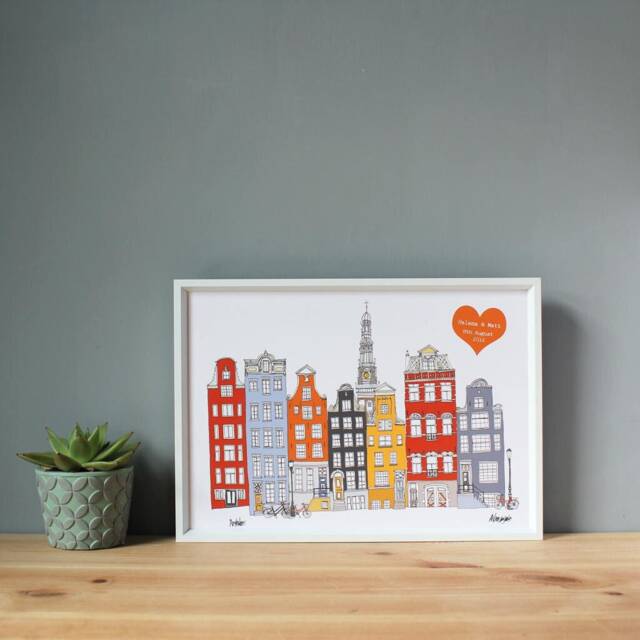 Amsterdam Personalised Print A4 - Wedding Gift Engagement Travel Souvenir - image 1