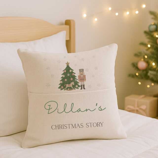 Christmas Story Book Cushion - Personalised Boys Bedroom Decor Nutcracker Gifts Santa Pillow First Xmas Keepsake UK - image 1