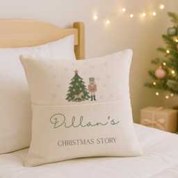 Christmas Story Book Cushion - Personalised Boys Bedroom Decor Nutcracker Gifts Santa Pillow First Xmas Keepsake UK - thumbnail 1