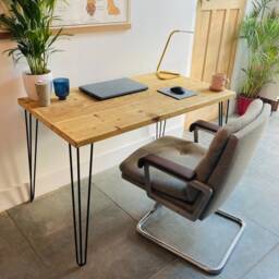 Reclaimed Wood Desk Scaffold Black Hairpin Legs - thumbnail 2