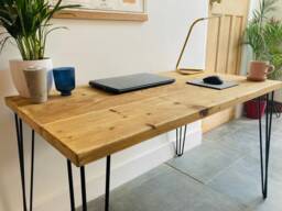 Reclaimed Wood Desk Scaffold Black Hairpin Legs - thumbnail 1